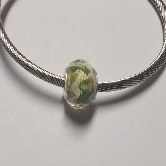 Clear with Green Camouflage Background Charm for Pandora Style Bracelet - Picture 1 of 5